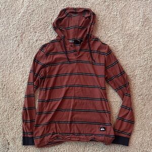 Quiksilver Men's Red and Navy Striped Hoodie